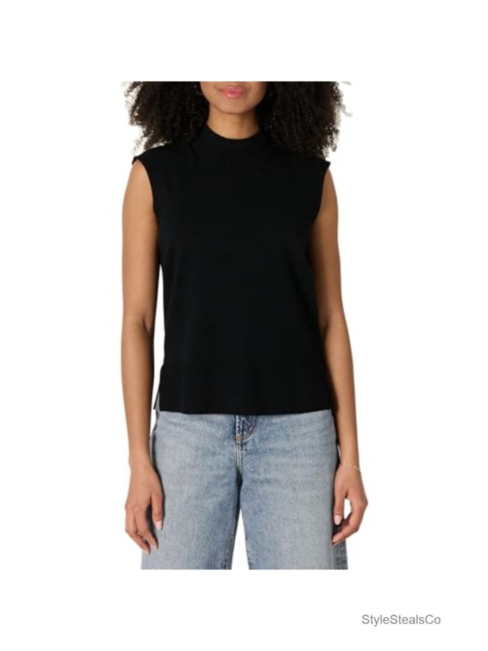 Cap Sleeve Mock Neck Sweater Top Regular-Fit Pullover Viscose Blend